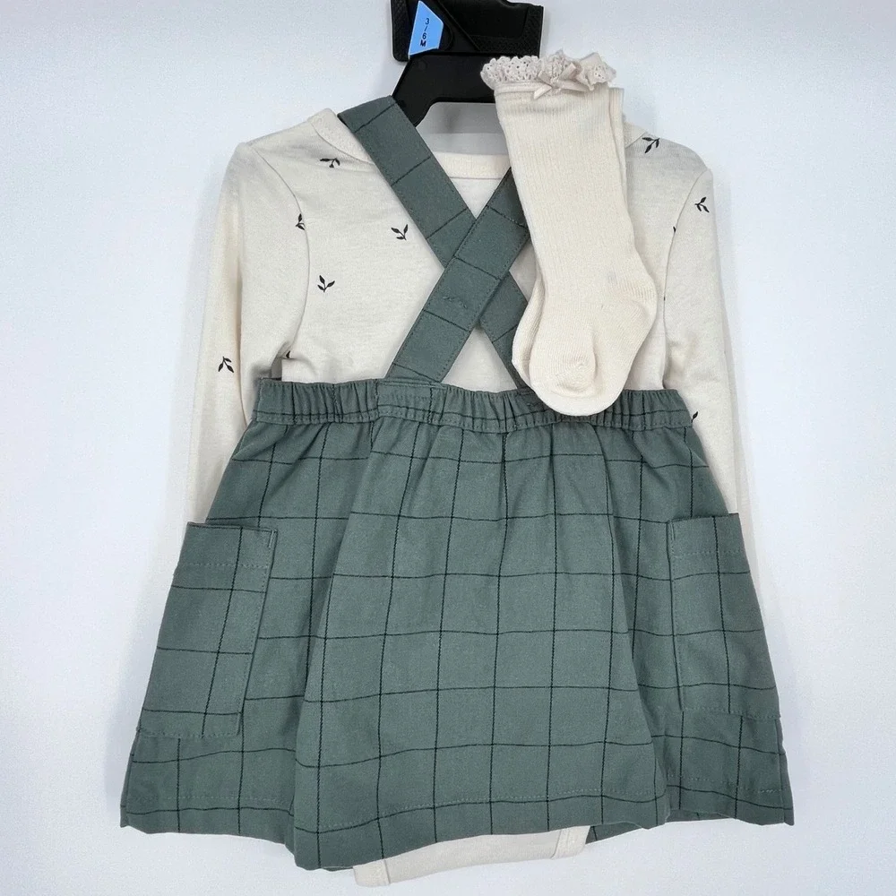 Child of Mine Carter's Jumper Set Girls 3-6M Green Windowpane 3pc Bodysuit Socks